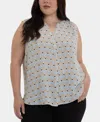 Nydj Plus Size Sleeveless Pintuck Split Neck Top In White