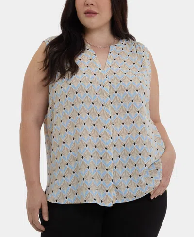 Nydj Plus Size Sleeveless Pintuck Split Neck Top In White