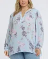 Nydj Plus Size Trinity Split Neck Top In Blue