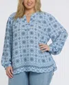 Nydj Plus Size Trinity Split Neck Top In Blue