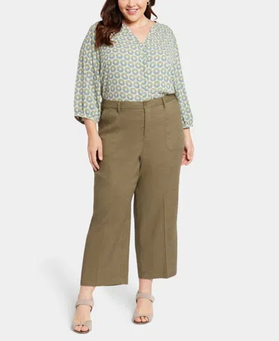 Nydj Plus Size Wide Leg Cargo Capri Pants In Green