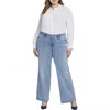 Nydj Plus Teresa Womens Distressed Denim Wide Leg Jeans In Multi