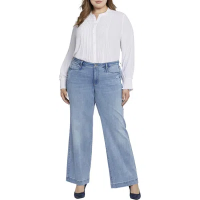 Nydj Plus Teresa Womens Distressed Denim Wide Leg Jeans In Multi