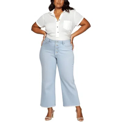 NYDJ PLUS TERESA WOMENS FRAYED HEM DENIM WIDE LEG JEANS