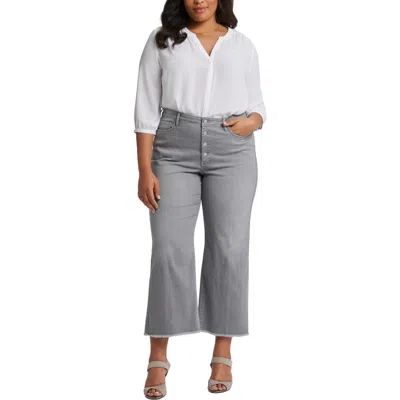 Nydj Plus Teresa Womens Frayed Hem Denim Wide Leg Jeans In Multi