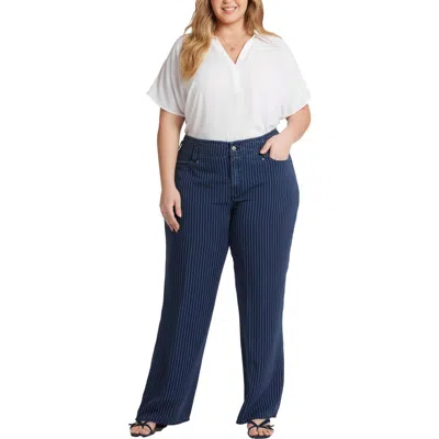 NYDJ PLUS TERESA WOMENS PINSTRIPE DENIM WIDE LEG JEANS