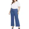 Nydj Plus Teresa Womens Stretch Denim Wide Leg Jeans In Multi