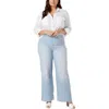 Nydj Plus Teresa Womens Tummy Slimming Cotton Wide Leg Jeans In Blue
