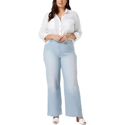 Nydj Plus Teresa Womens Tummy Slimming Cotton Wide Leg Jeans In Blue