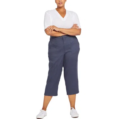 Nydj Plus Utility Womens Linen Blend Flat Front Cropped Pants In Multi
