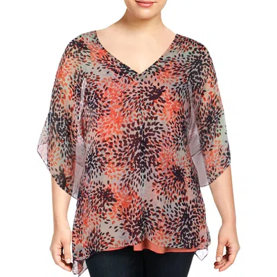 Nydj Plus Womens Chiffon Printed Blouse In Multi