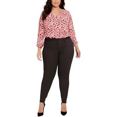 Nydj Plus Womens Denim Recycled Polyester Colored Skinny Jeans In Brown