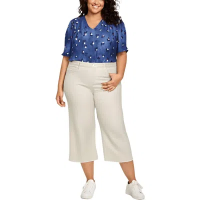 Nydj Plus Womens Frayed Hem Denim Capri Jeans In White