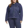 Nydj Plus Womens Frayed Hem Denim Denim Jacket In Blue