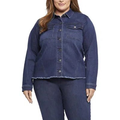 Nydj Plus Womens Frayed Hem Denim Denim Jacket In Multi