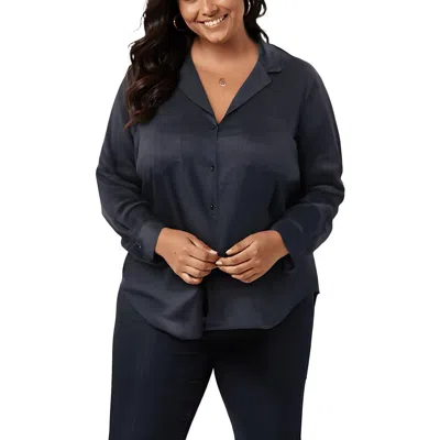Nydj Plus Womens Heathered Linen Button-down Top In Blue