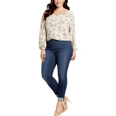 Nydj Plus Womens Paisley Polyester Peasant Top In Neutral