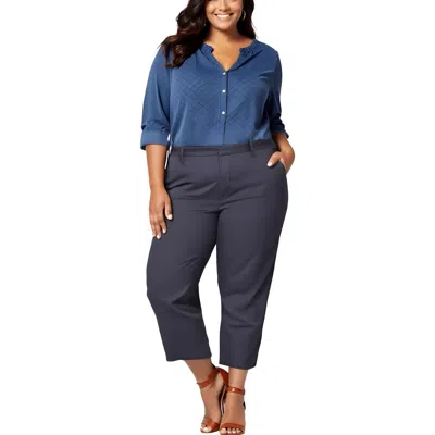Nydj Plus Womens Solid Lyocell Trouser Pants In Blue