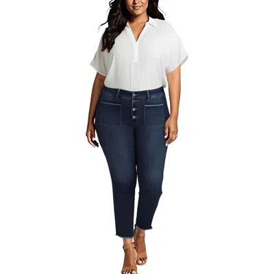 Nydj Plus Womens Stretch Denim Straight Leg Jeans In Blue