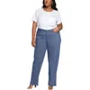 Nydj Plus Womens Striped Linen Wide Leg Pants In Blue