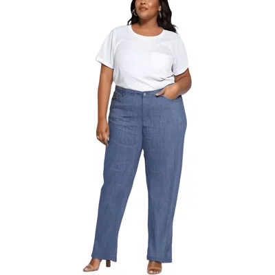Nydj Plus Womens Striped Linen Wide Leg Pants In Blue