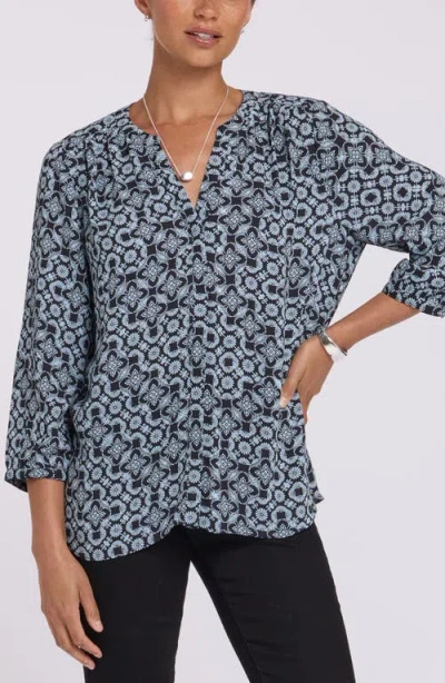 Nydj Print Pintuck Top In Blue