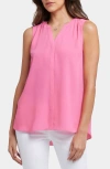 Nydj Print Pleat Back Sleeveless Split Neck Blouse In Pink