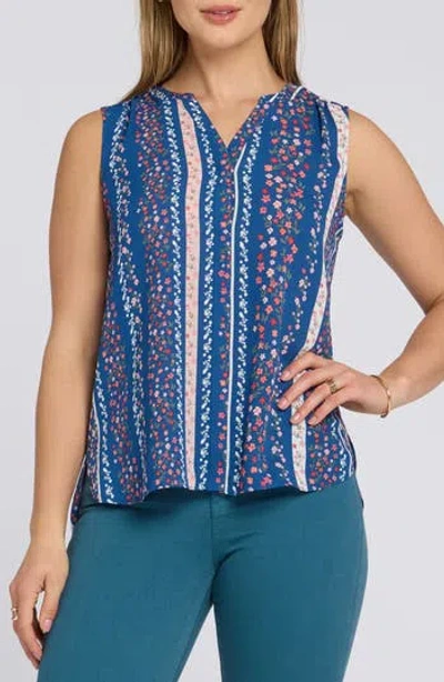 Nydj Print Pleat Back Sleeveless Split Neck Blouse