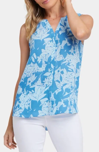 Nydj Print Pleat Back Sleeveless Split Neck Blouse In Bellavista