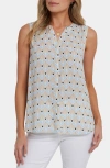 Nydj Print Pleat Back Sleeveless Split Neck Blouse In Neutral