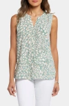 Nydj Print Pleat Back Sleeveless Split Neck Blouse In Endless Sea