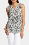 Nydj Print Pleat Back Sleeveless Split Neck Blouse In Gato