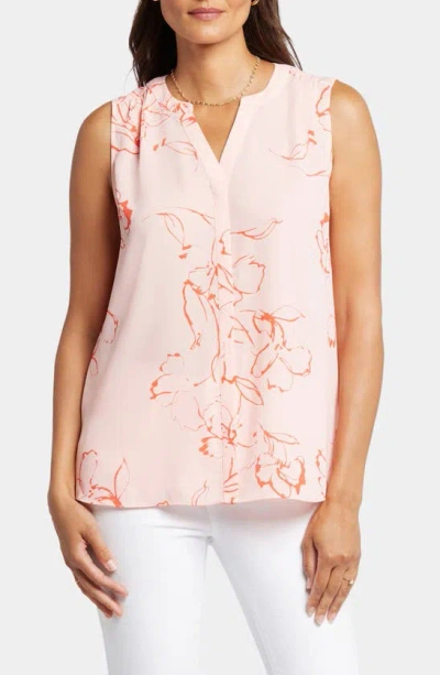 Nydj Print Pleat Back Sleeveless Split Neck Blouse In Gianna Garden