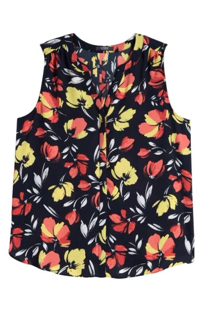 Nydj Print Pleat Back Sleeveless Split Neck Blouse In Isla Blooms