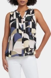 Nydj Print Pleat Back Sleeveless Split Neck Blouse In La Granadella