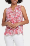 Nydj Print Pleat Back Sleeveless Split Neck Blouse In Luciana