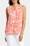 Nydj Print Pleat Back Sleeveless Split Neck Blouse In Magdalene