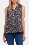 Nydj Print Pleat Back Sleeveless Split Neck Blouse In Marisol
