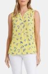 Nydj Print Pleat Back Sleeveless Split Neck Blouse In Mimosa Park