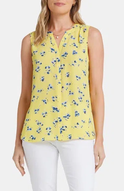 Nydj Print Pleat Back Sleeveless Split Neck Blouse In Mimosa Park
