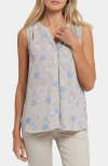 Nydj Print Pleat Back Sleeveless Split Neck Blouse In Neutral