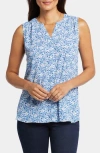 Nydj Print Pleat Back Sleeveless Split Neck Blouse In Olenia