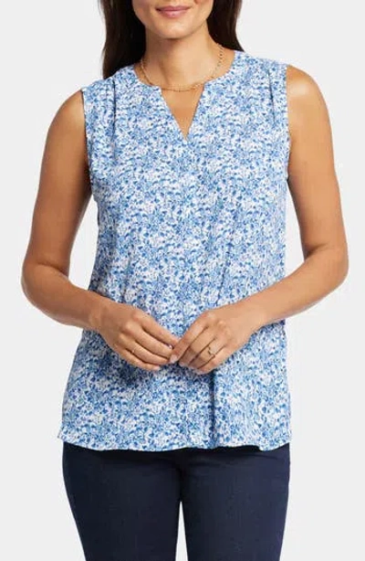 Nydj Print Pleat Back Sleeveless Split Neck Blouse In Olenia