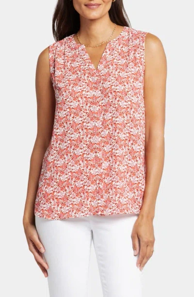 Nydj Print Pleat Back Sleeveless Split Neck Blouse In Pollyanna