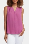 Nydj Print Pleat Back Sleeveless Split Neck Blouse In Red Violet