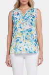 Nydj Print Pleat Back Sleeveless Split Neck Blouse In Willow Springs