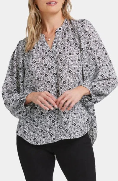 Nydj Print Puff Shoulder Top In Gray