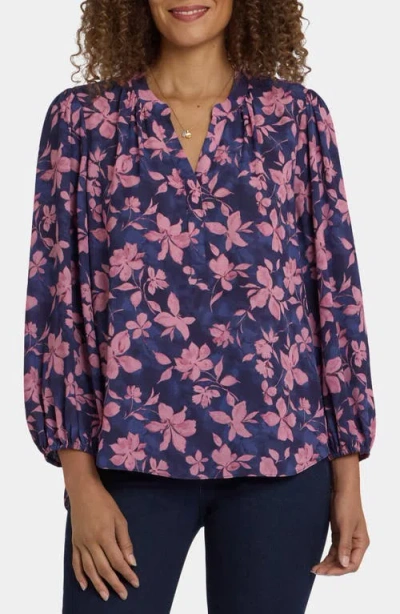 Nydj Print Puff Shoulder Top In Purple