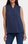 Nydj Print Ruffle Neck Sleeveless Top In Blue