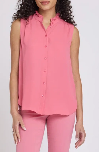 Nydj Print Ruffle Neck Sleeveless Top In Pink
